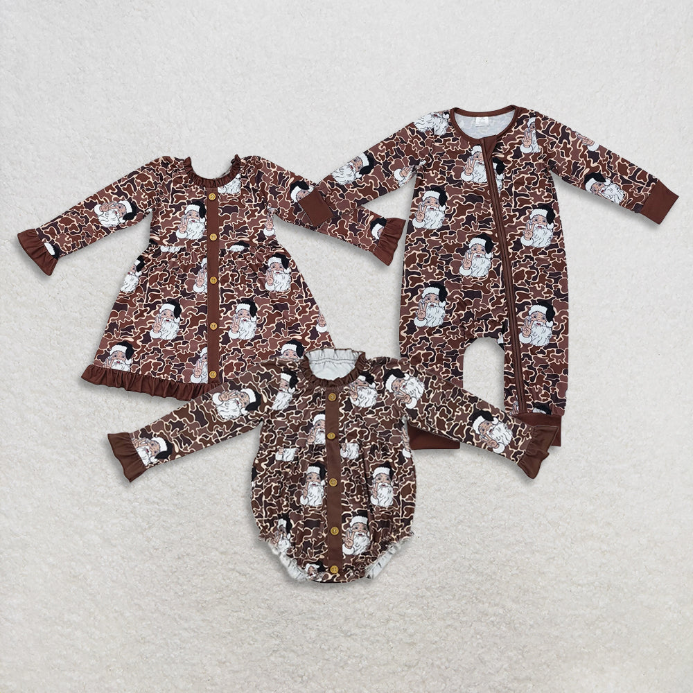 RTS NO MOQ Sibling Baby Girls clothes Christmas Santa Claus long sleeve dress and romper Clothes