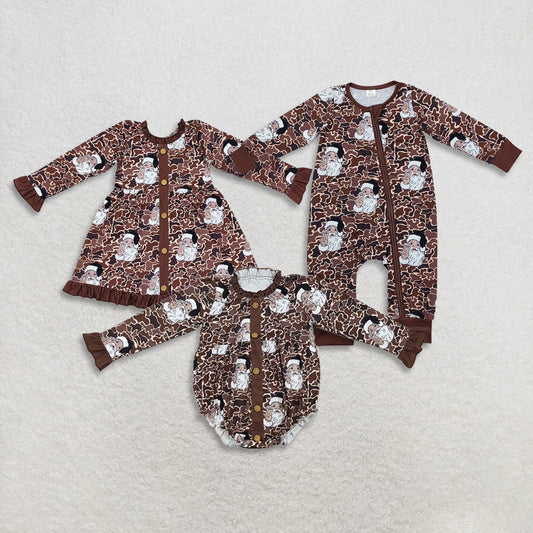 RTS NO MOQ Sibling Baby Girls clothes Christmas Santa Claus long sleeve dress and romper Clothes