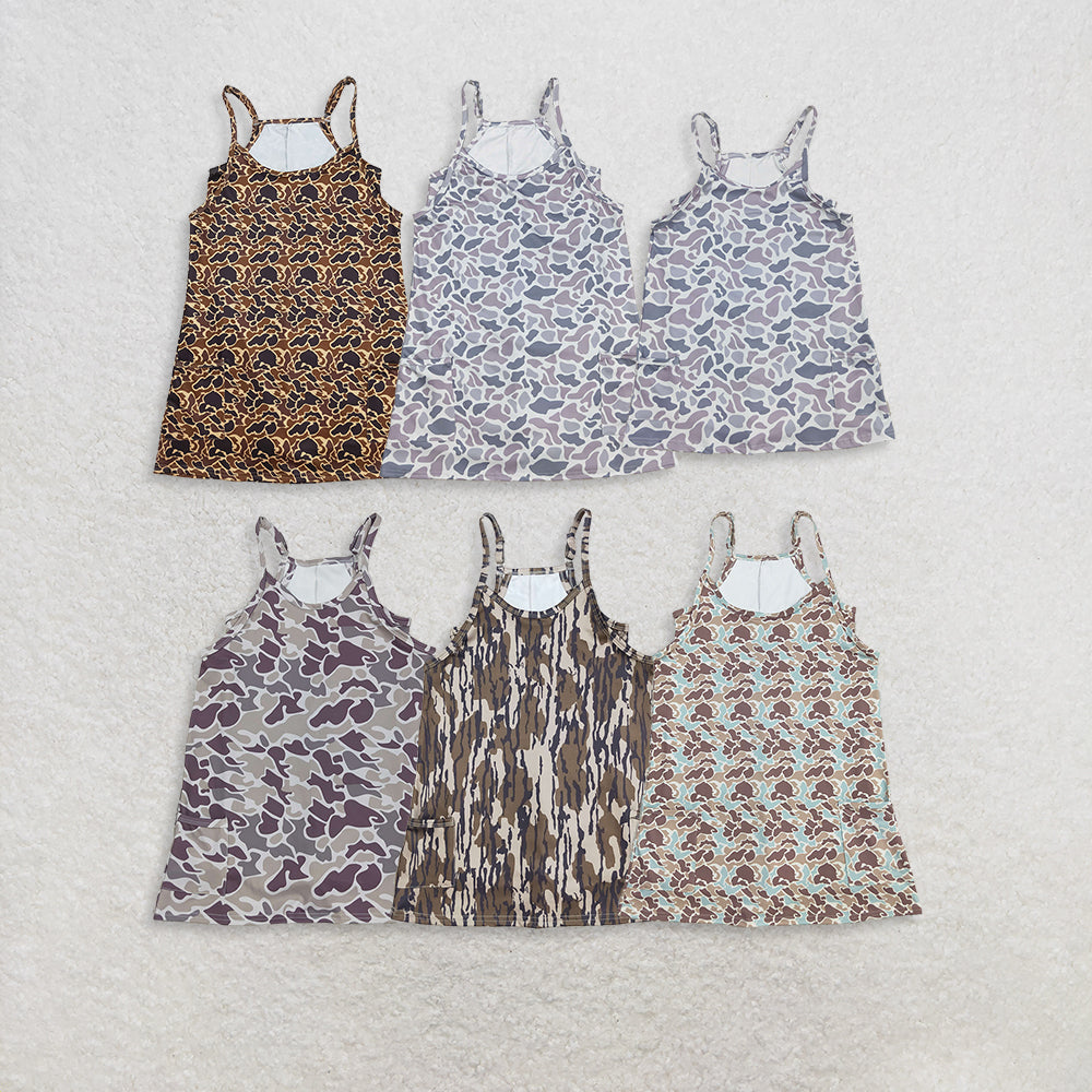 RTS NO MOQ Sibling baby girl clothes camouflage suspender yoga dresses 6