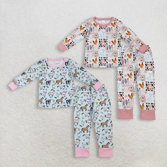 RTS Sibling baby girl clothes animal farm long Sleeve pants sets