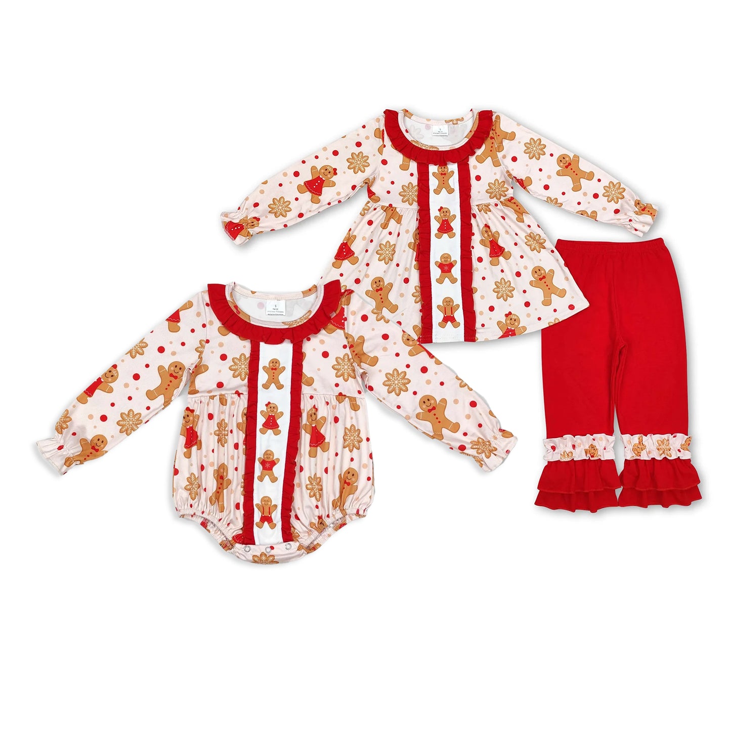 RTS NO MOQ Sibling baby girls clothes Christmas embroidery long-sleeved trousers suit & and romper