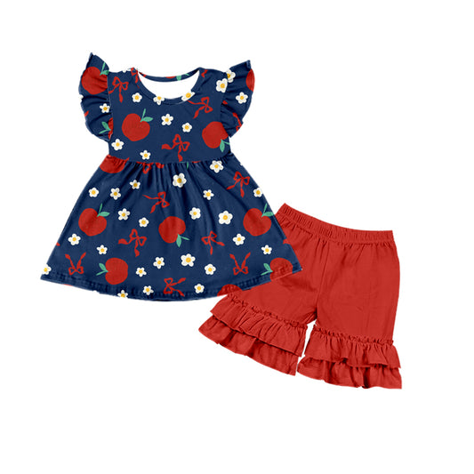 5.2custom each style moq 5eta 4-5week apple flower prints blue-red girls outfits