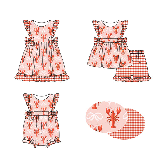 25.12.4 custom each style moq 5 eta 6-8week Sibling Sister lobster bow baby short sleeve shorts sets and romper and dress match design