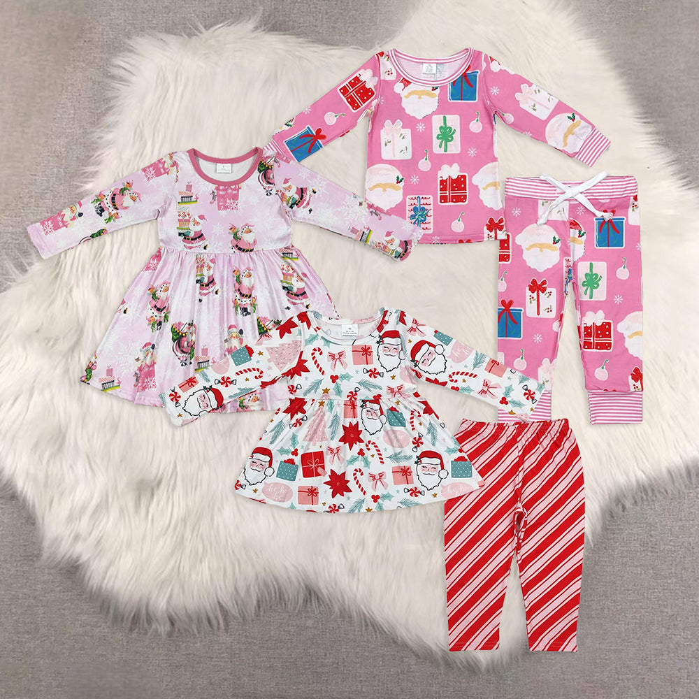 RTS NO MOQ Sibling Baby Girls Christmas trees Long Sleeve Pants Sets and dress