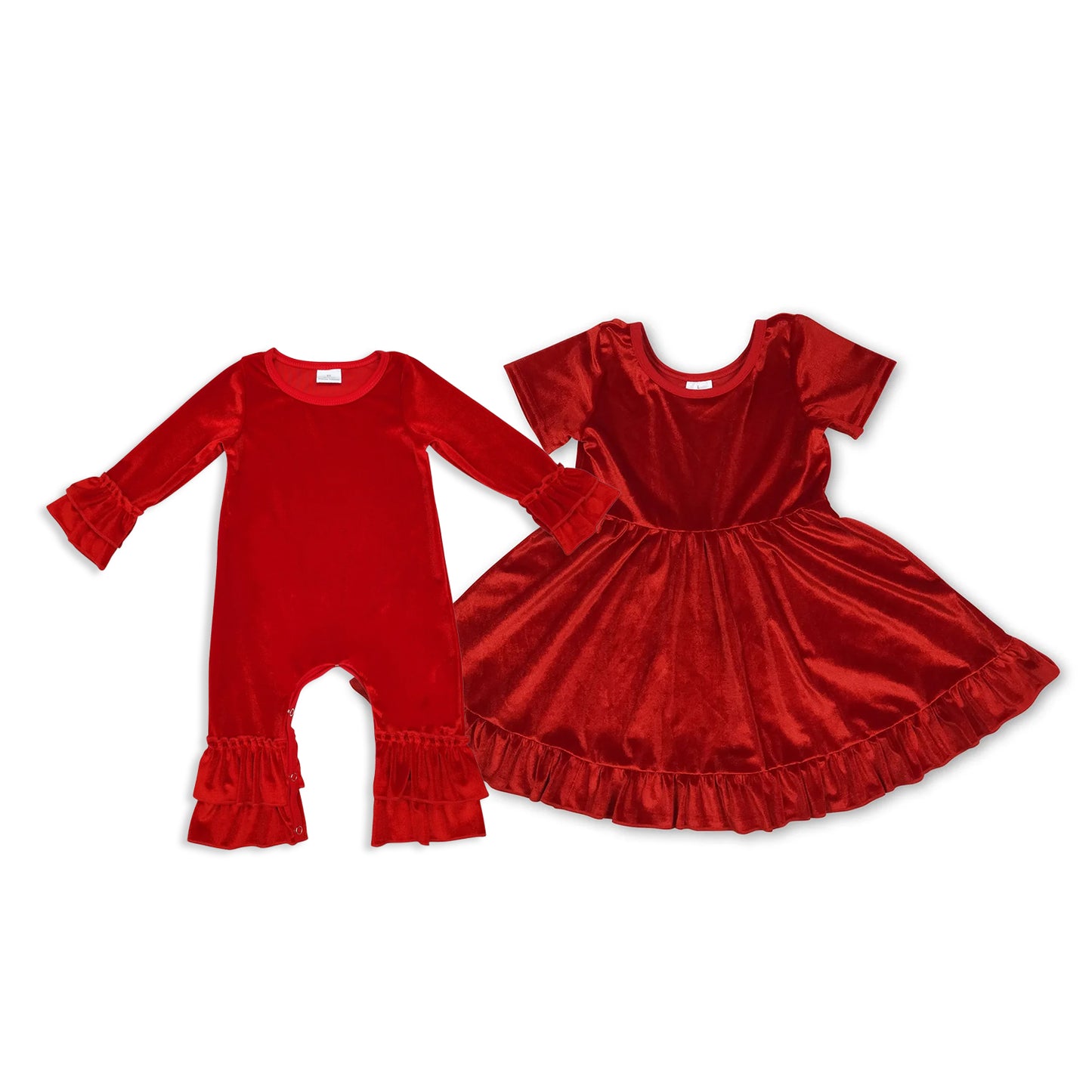 RTS Sibling baby girls clothes Christmas red velvet short Sleeve dress and rompers