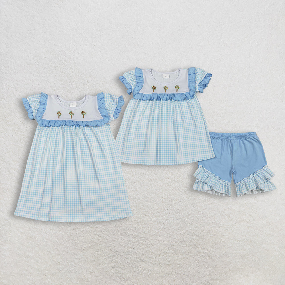 RTS NO MOQ sibling baby girls clothes embroidery easter short sleeve Clothes Sets and dress