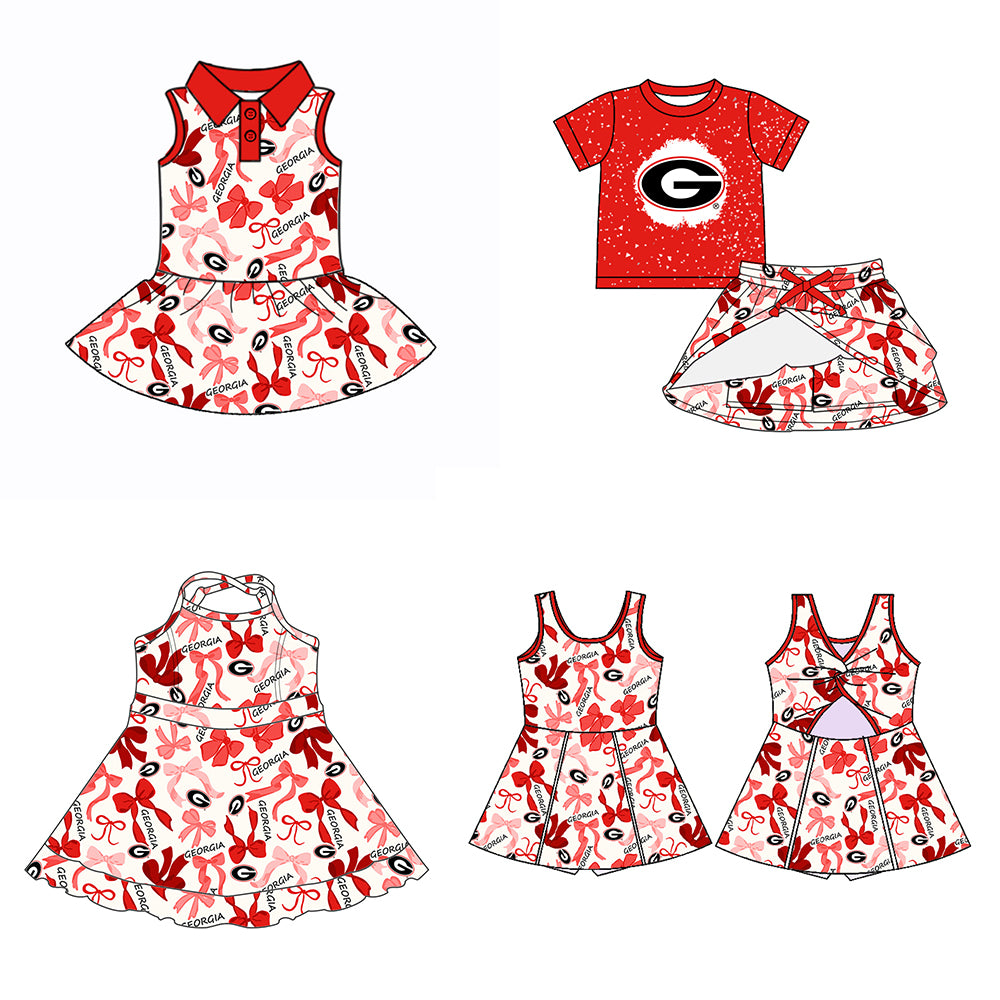 Custom moq 5 mix sizes summer teams baby girls clothes team red short sleeve skirts shorts sets dress 1 and dress 2 and dress 3 and dress 4-25.5.14