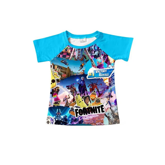 custom moq 5 eta 4-5 weeks baby boys clothes toddler boy cartoon blue short sleeve summer top