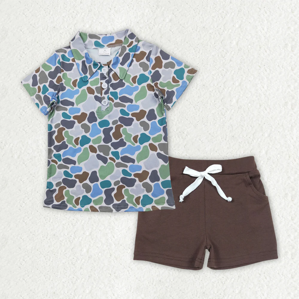 RTS NO MOQ Sibling Baby boy clothes camouflage short-sleeved shorts sets