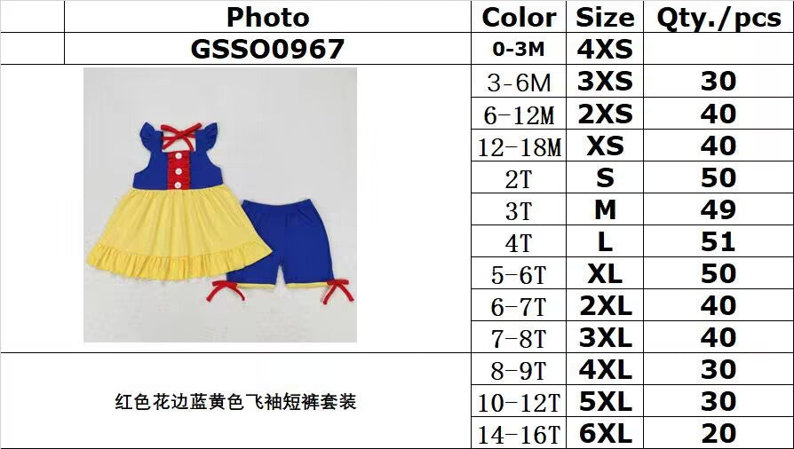 rts no moq GSSO0967 Red lace blue and yellow flying sleeve shorts suit