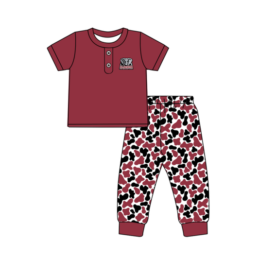 Custom moq 5 mix size milk silk summer teams baby boys clothes camouflage dark red short sleeve pants sets-25.11.25