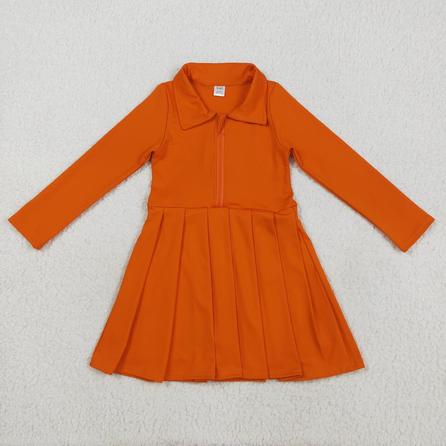 RTS NO MOQ（In Stock) GLD1149 Solid orange zippered long-sleeved yoga dress
