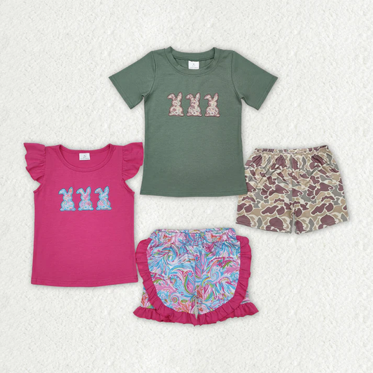 RTS Boys and girls embroidery easter Short Sleeve Shorts sets