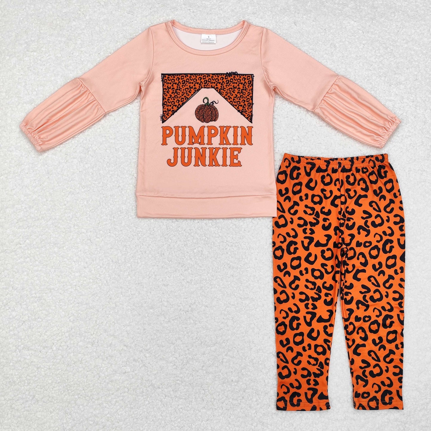 rts no moq GLP1707 PUMPKIN JUNKIE orange long sleeve top leopard print trousers set