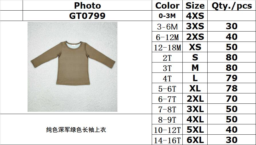 RTS NO MOQ ETA 5/7days arrived GT0799 solid dark army green long-sleeved top