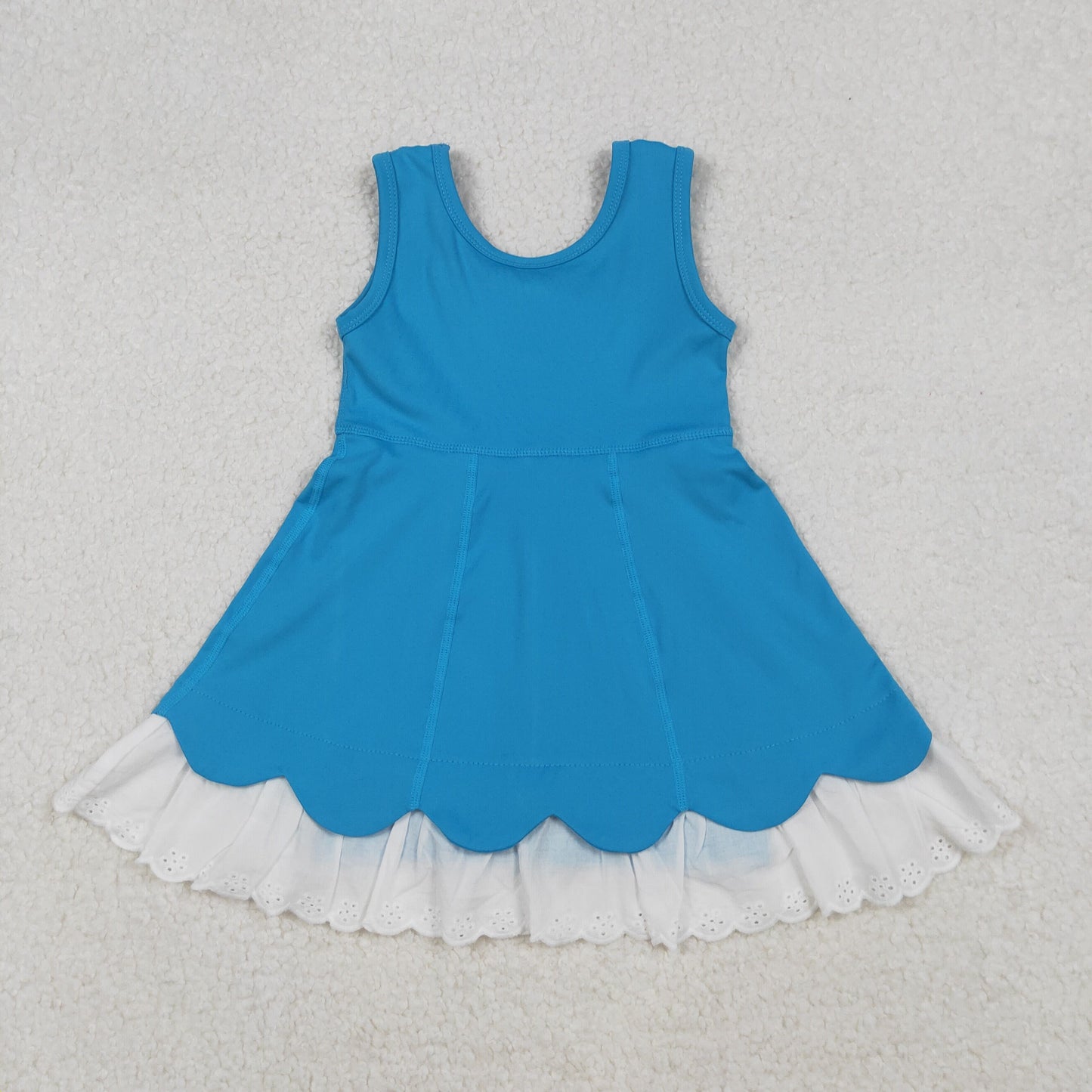 RTS NO MOQ（In Stock) GSD2680 Lace Solid Blue Yoga Sleeveless Dress