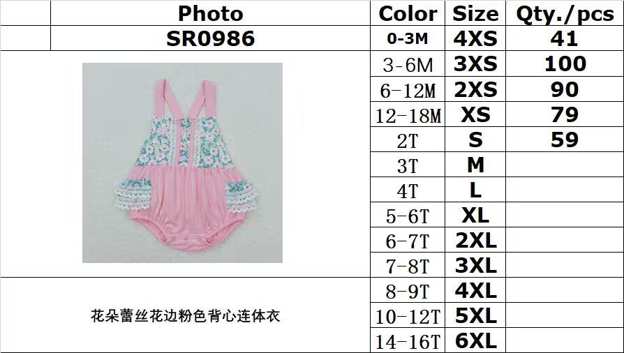 SR0986 Floral lace pink vest bodysuit