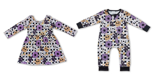 RTS NO MOQ The Nightmare Before Christmas Jack Candy Flower Pumpkin Plaid Long Sleeve Nightmare before Christmas