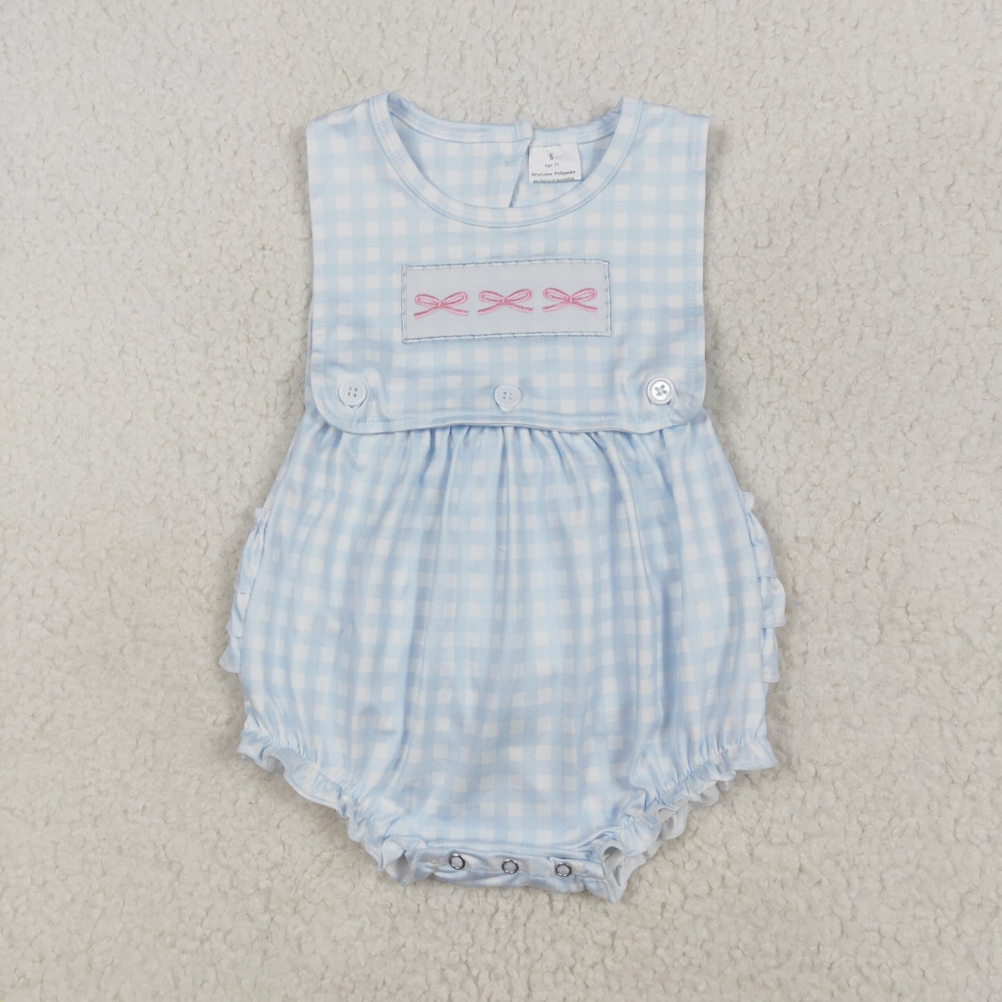 RTS NO MOQ ETA 5/7days arrived SR2203 Embroidered pink bow blue plaid vest jumpsuit