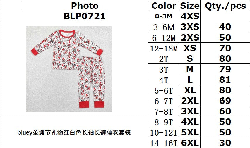 rts no moq BLP0721 bluey Christmas gift red and white long-sleeved long pants pajamas set