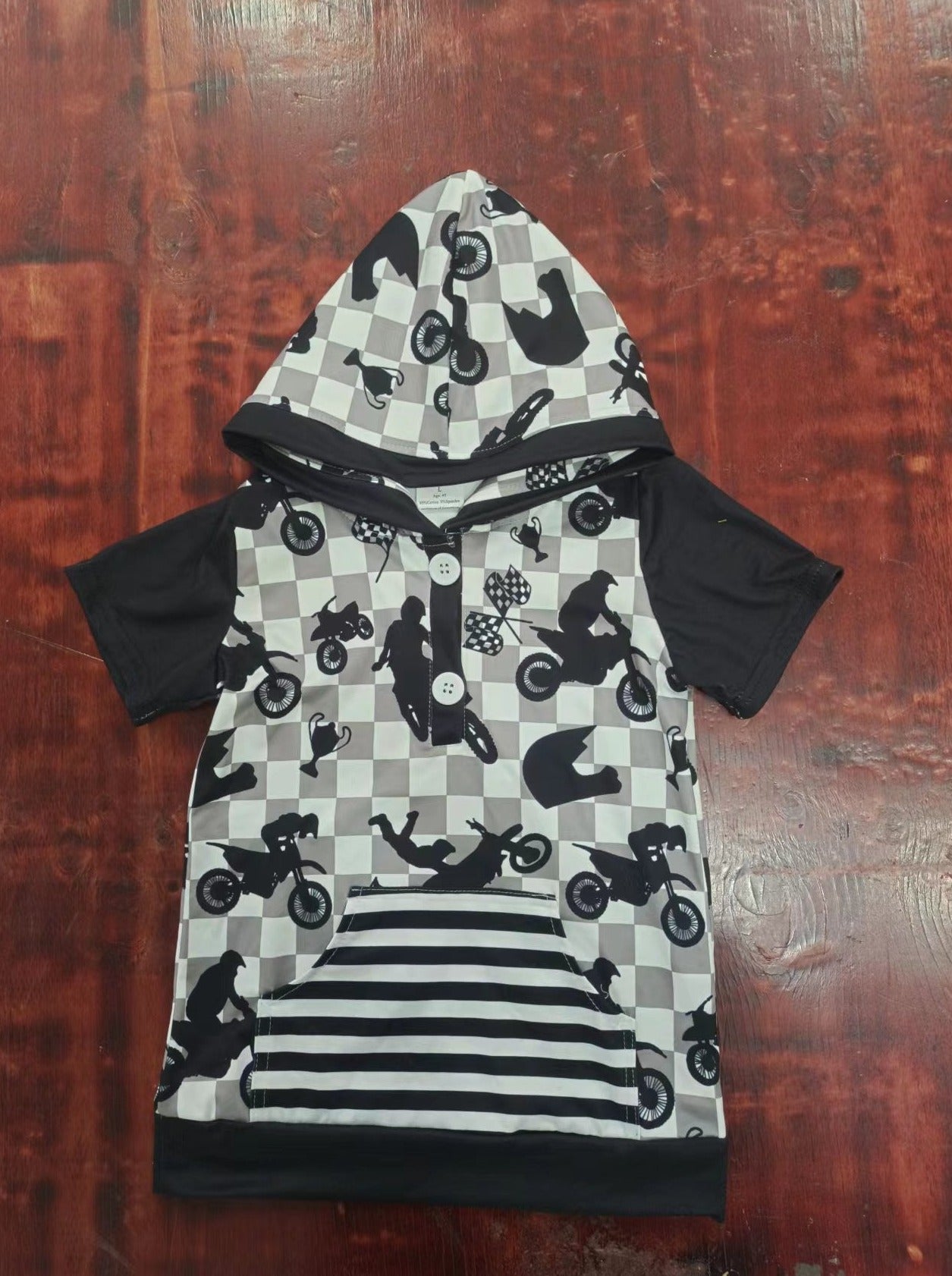 custom moq 5 eta 5weeks mix size boys black hooded short sleeve Top