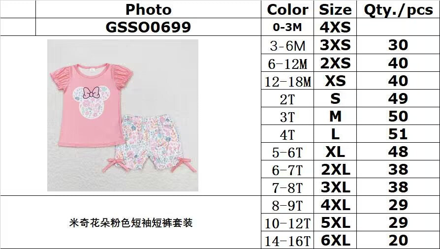 GSSO0699 Mickey Flower Pink Short Sleeve Shorts Set