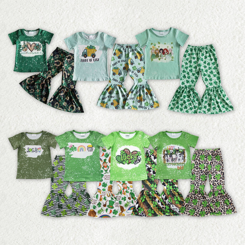 RTS NO MOQ St. Patrick's Four Leaf Clover Short Sleeve Pants Suit