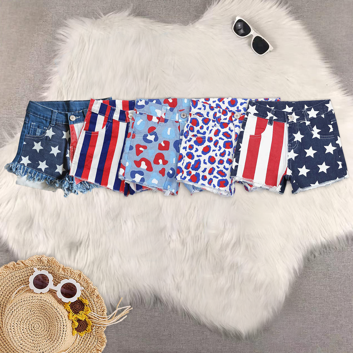 RTS NO MOQ baby girl clothes 4th of july summer jeans shorts