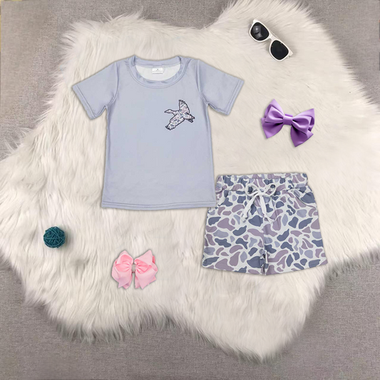 RTS NO MOQ HOT SELL baby boys clothes duck short sleeve Camouflage shorts set