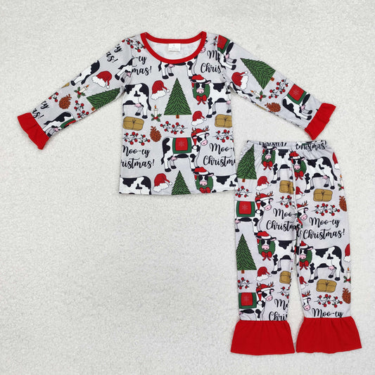 RTS NO MOQ ETA 5/7days Arrived GLP1243 Christmas tree cow gray red lace long-sleeved trousers pajamas set