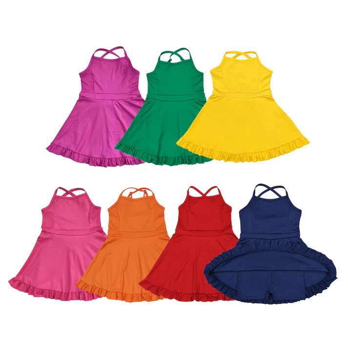 RTS NO MOQ Sibling baby girl clothes Solid red sportswear skirt swimsuits