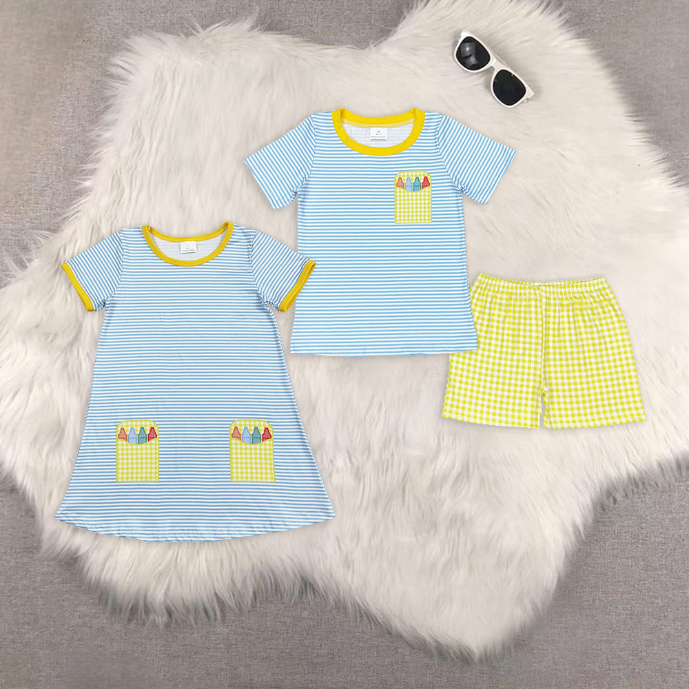 RTS NO MOQ baby boy Clothes back to school short sleeve shorts Sets dress