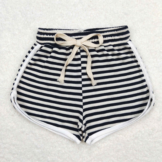 SS0288 Black and white striped waffle shorts