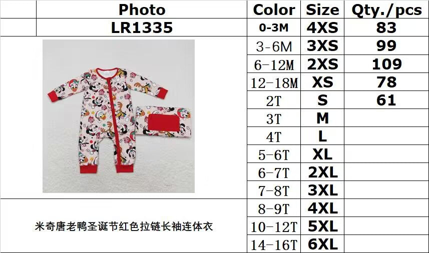 rts no moq LR1335 Mickey Donald Duck Christmas red zipper long-sleeved jumpsuit