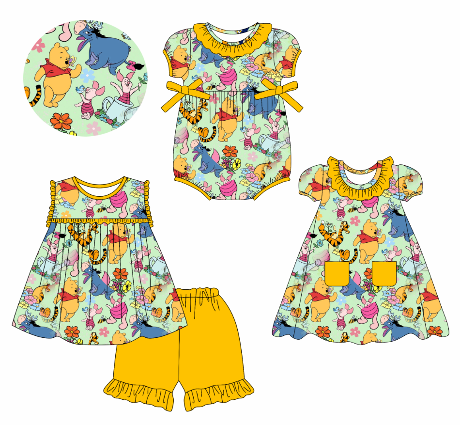Custom summer cartoon baby girls clothes sets dress romper