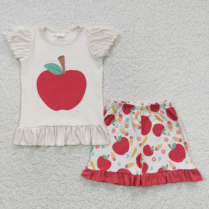 RTS NO MOQ baby girl clothes back to school short-sleeved shorts suit & short-sleeved sets