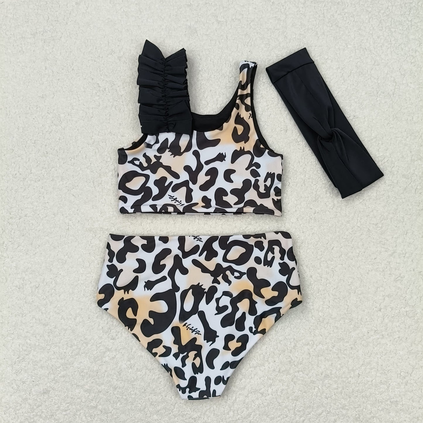 S0223 Leopard print orange and white swimsuit set