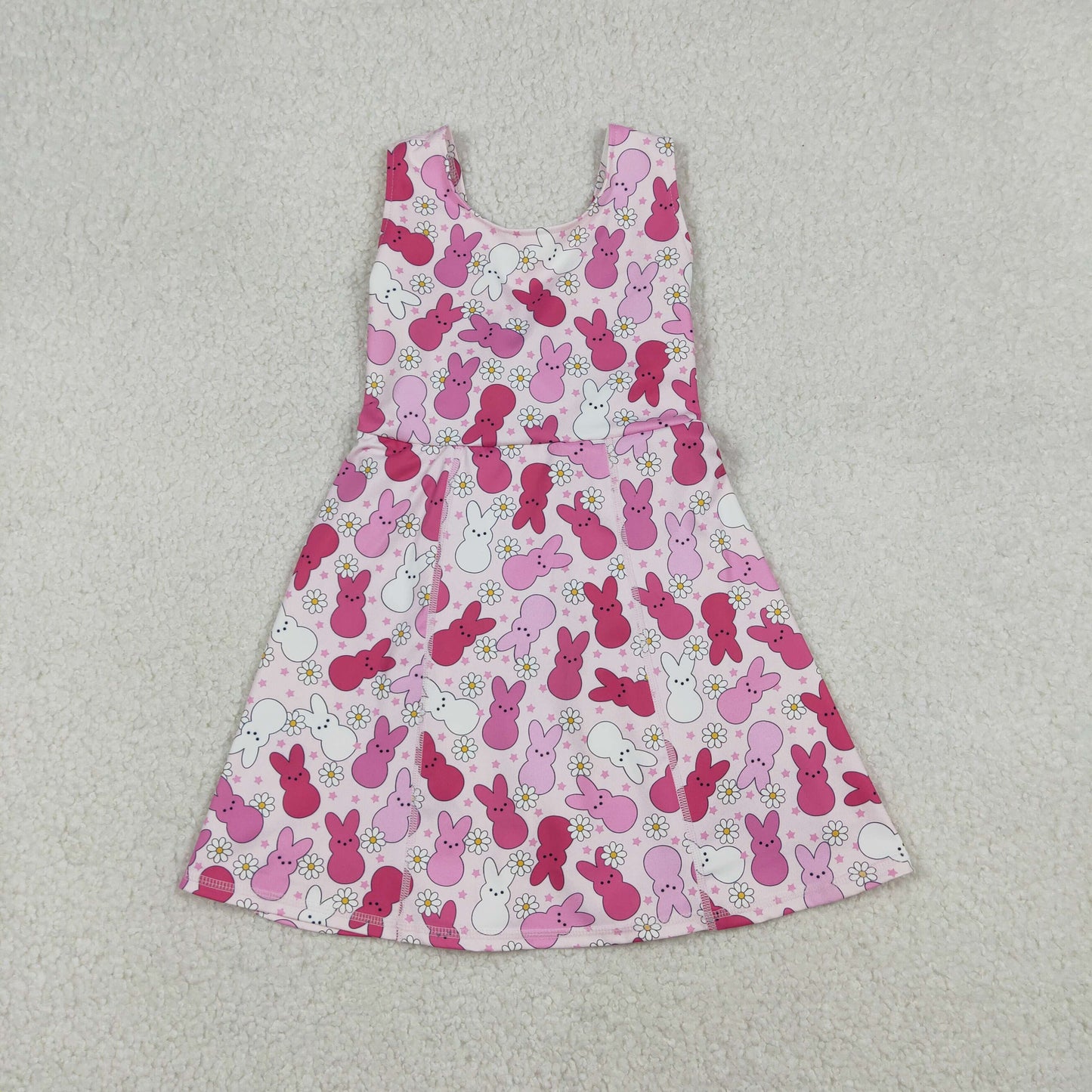 RTS NO MOQ（In Stock) Easter Flower Star Rose Red Bunny Yoga Sleeveless Dress