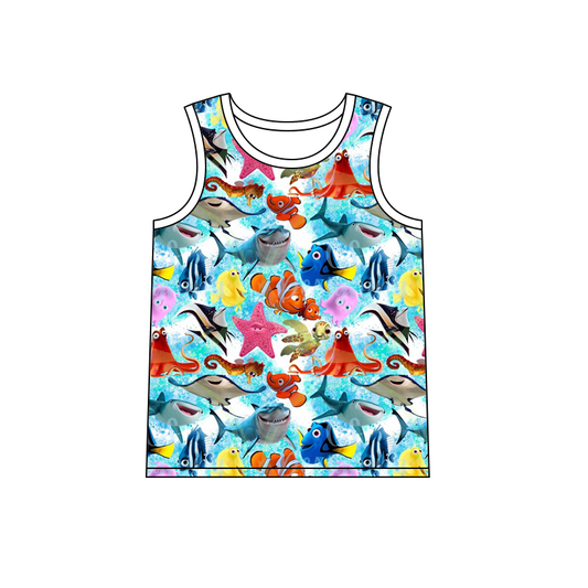 Custom moq 3 MIX SIZE eta 7/8week moq 5 eta /4/5week cartoon baby boys clothes Sleeveless Top