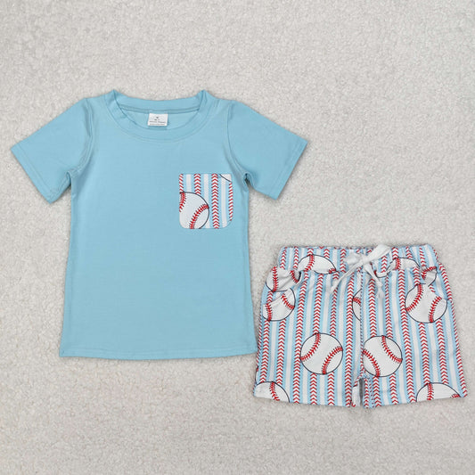 RTS NO MOQ ETA 5/7days Arrived BSSO1317 Baseball striped pocket blue short-sleeved shorts suit