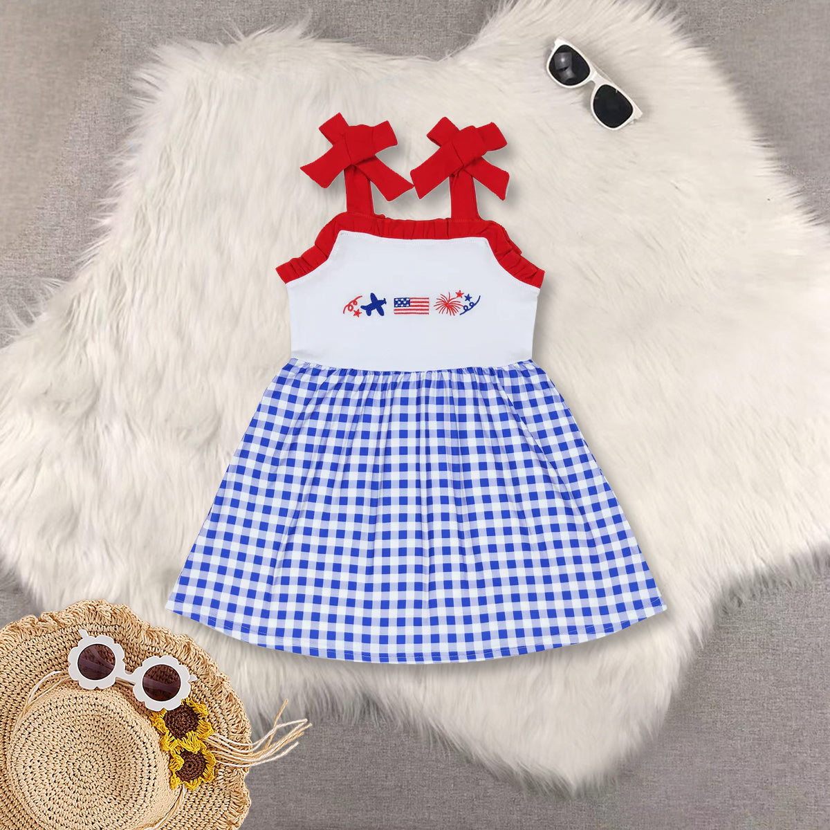 RTS baby girls clothes 4th of july short Sleeve dress