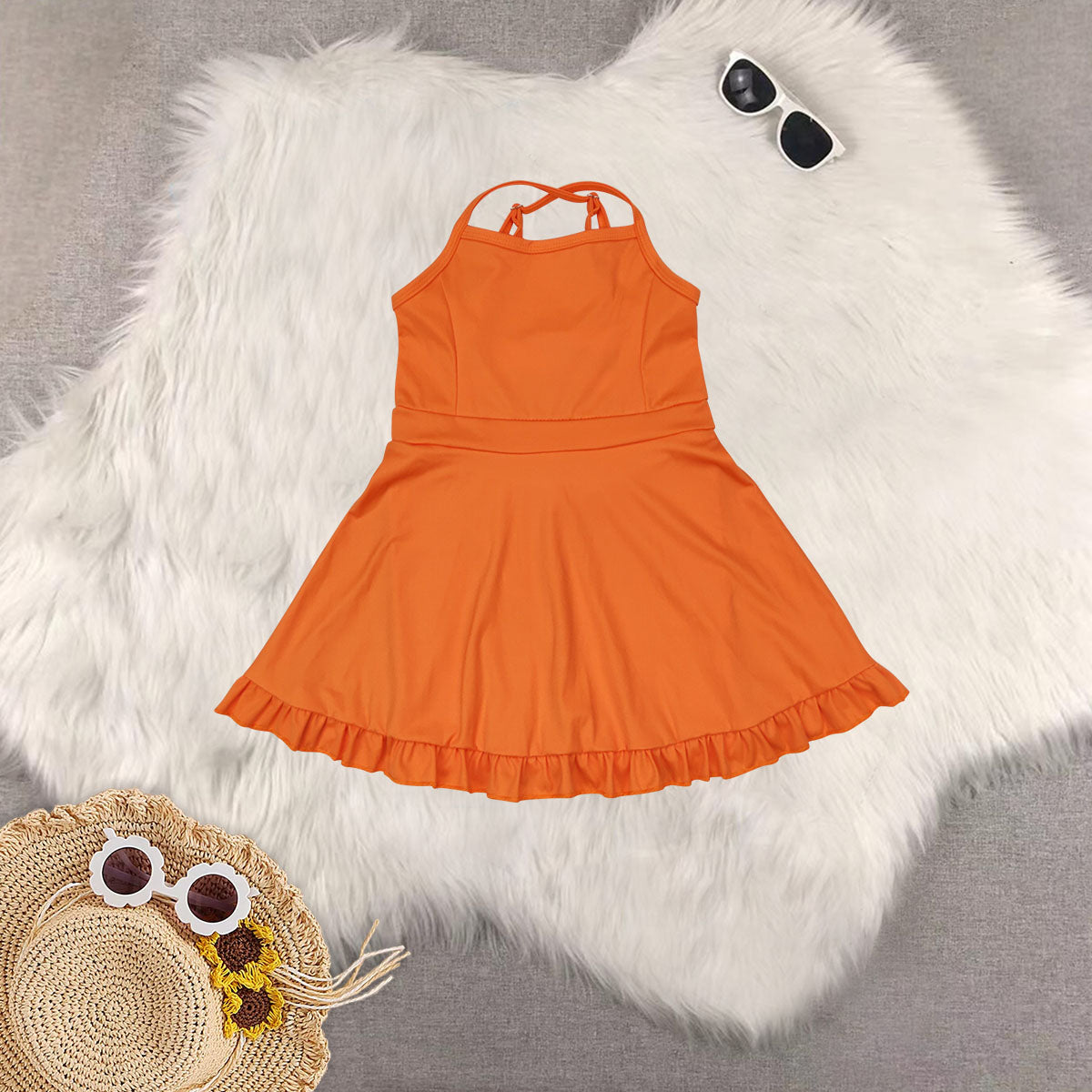 RTS NO MOQ baby girl clothes Solid red sportswear skirt swimsuit