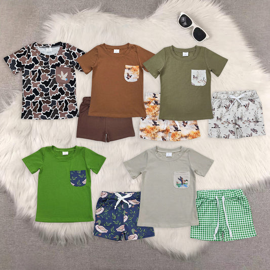 RTS NO MOQ boy clothes camouflage short-sleeved shorts suit & short-sleeved sets