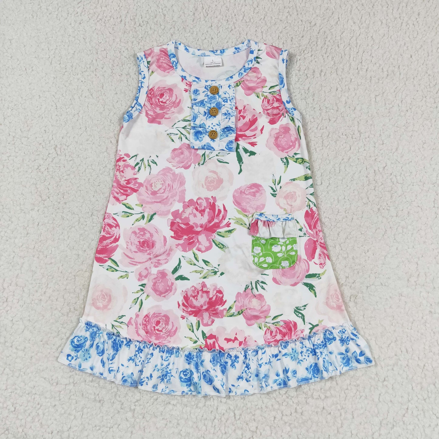 RTS no moq GSD1154 flower blue floral lace pocket sleeveless dress