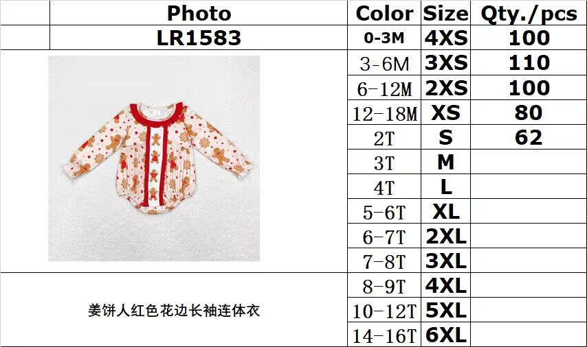 rts no moq LR1583 Gingerbread man red lace long sleeve bodysuit