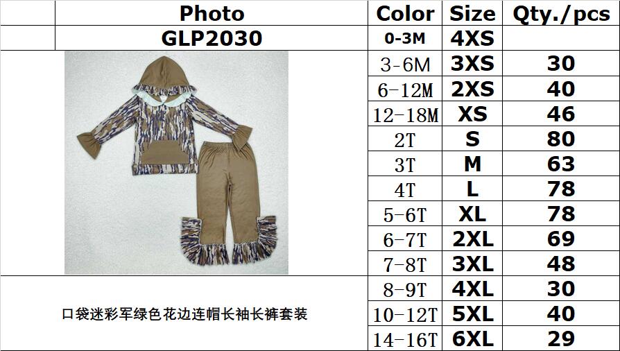 RTS NO MOQ ETA 5/7days Arrived GLP2030 Pocket camouflage army green lace hooded long-sleeved trousers suit