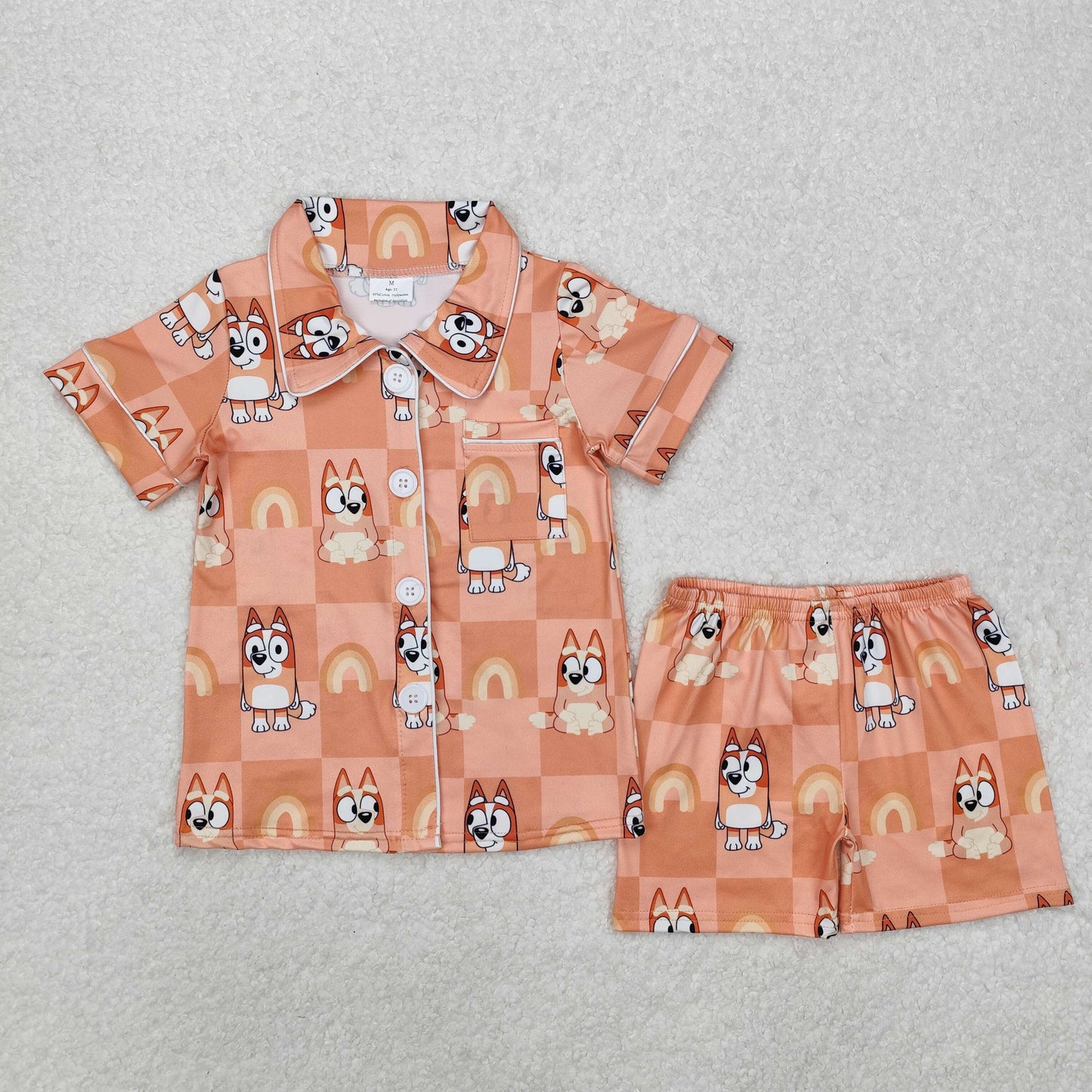 RTS NO MOQ ETA 5/7days Arrived GSSO1801 bluey rainbow orange plaid short-sleeved shorts pajamas set