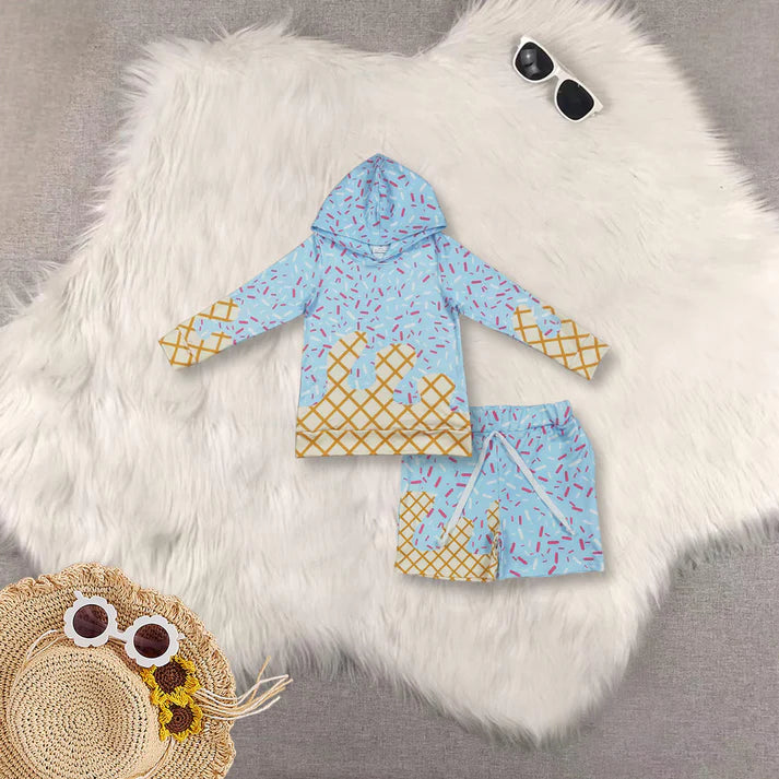 RTS NO MOQ Baby Boys Blue Drip Sprinkles Long Sleeves Hoodie And Shorts Set Team Matching Outfit Baby Clothing Set
