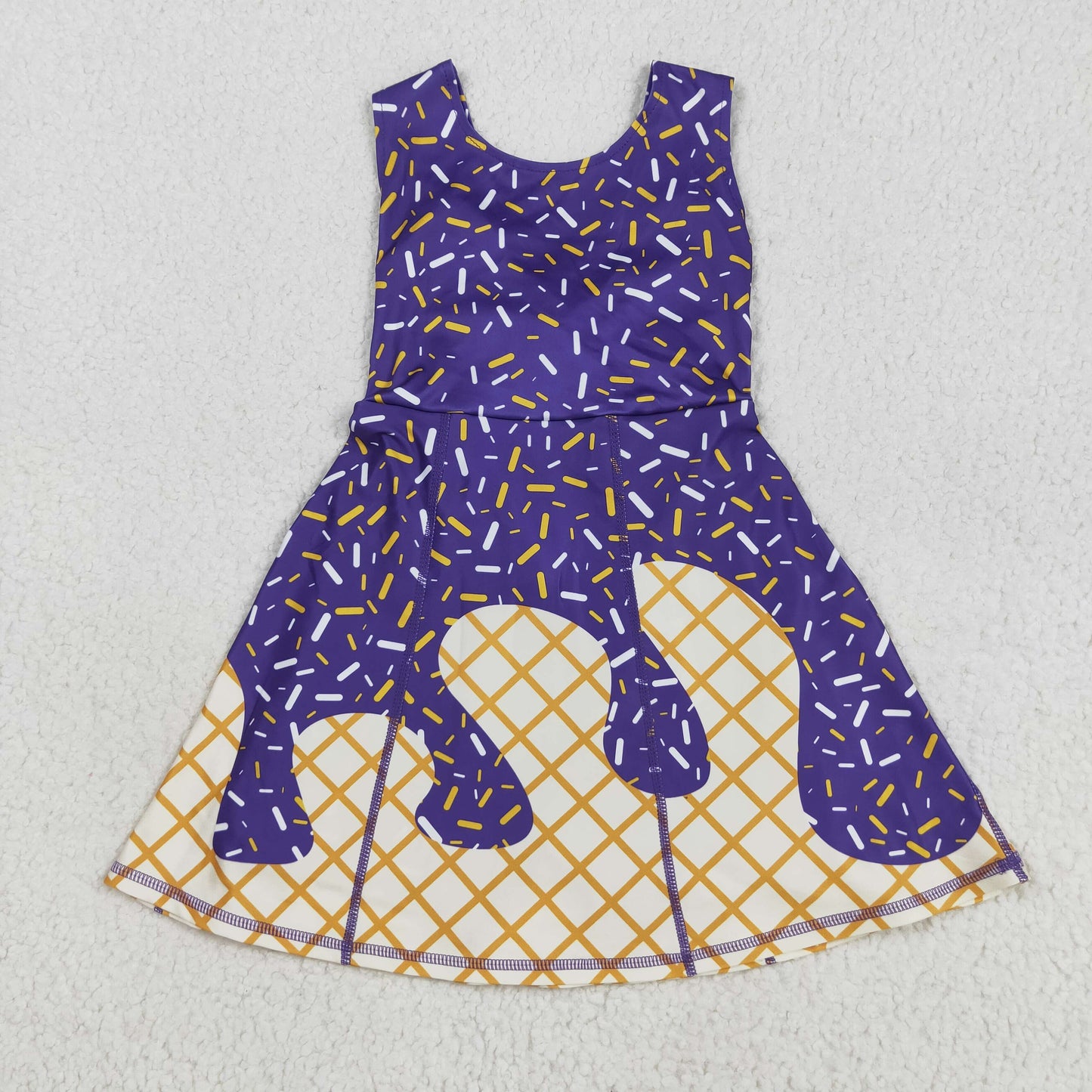 RTS NO MOQ（In Stock) GSD2752 Waffle Ice Cream Purple Yoga Sleeveless Dress