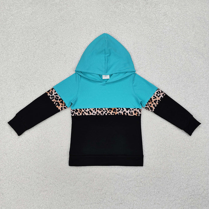RTS NO MOQ Baby kid Leopard pullover hooded long sleeve top